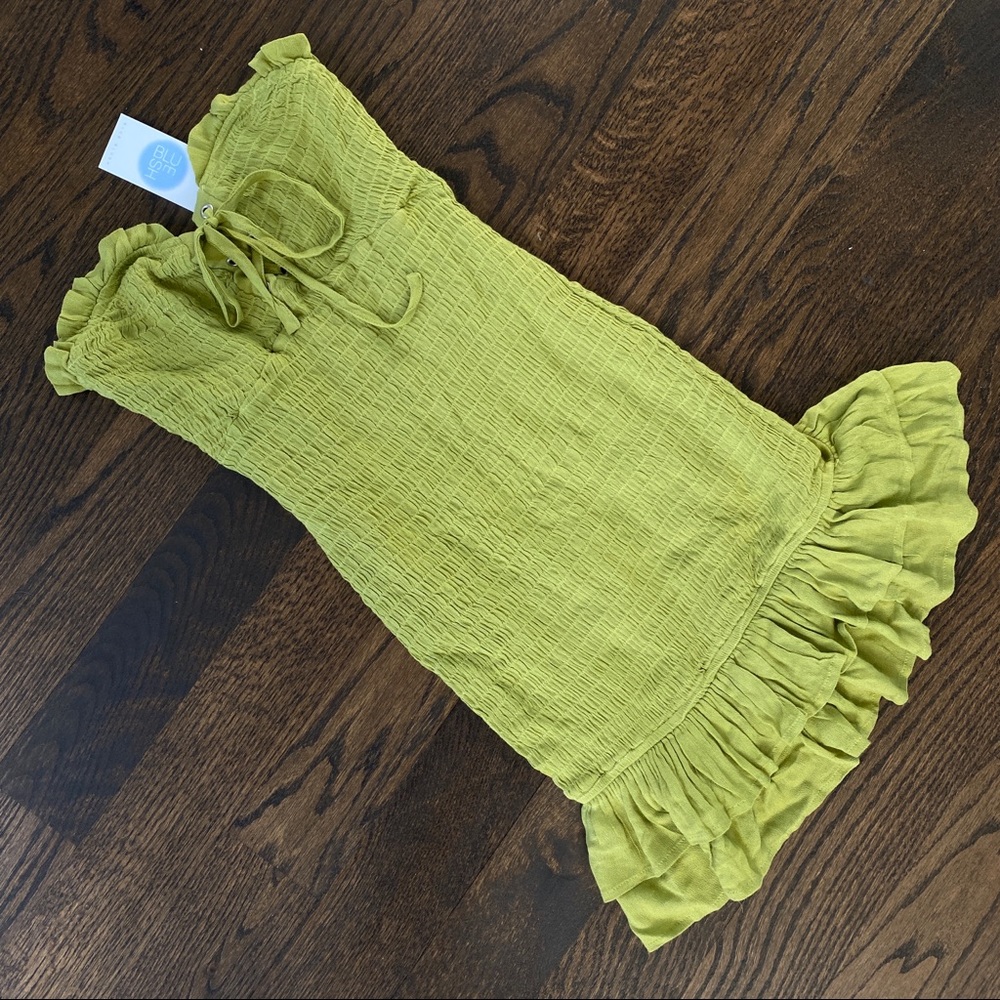 Lime Green Strapless Ruffled Smock Mini Dress